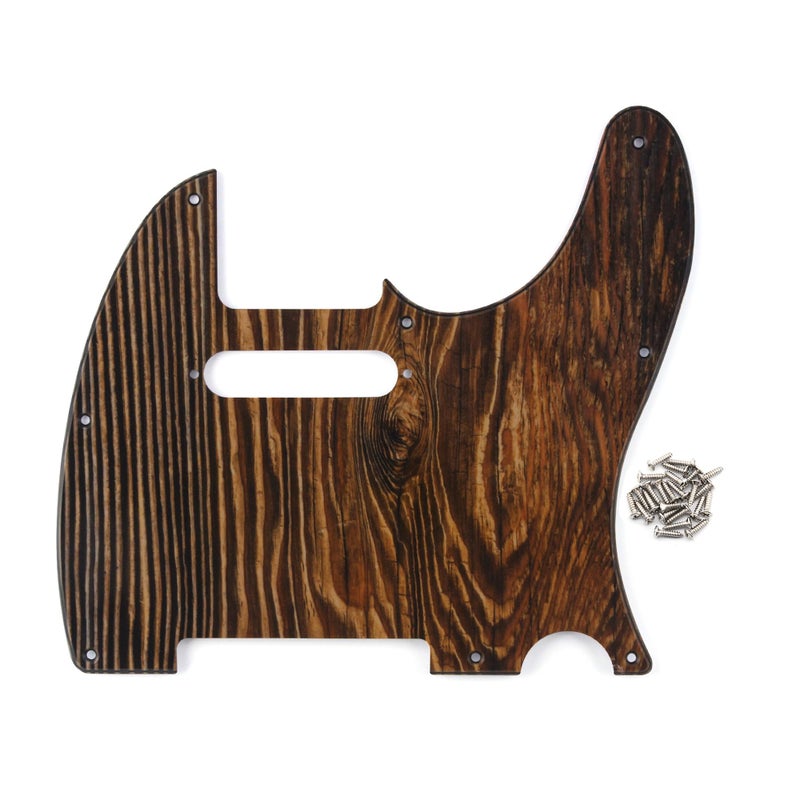 FLEOR 8 Hole TL Pickguard Scratch Plate with Pickguard Screws Set Fit USA/MX Standard TL Style Pickguard Replacement, 3Ply Wood Color - Image 1